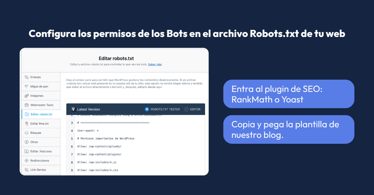 Configura los permisos de los Bots en el archivo Robots.txt de tu web