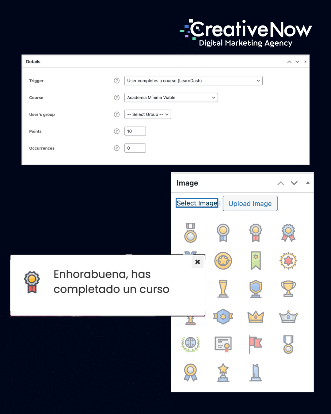 opciones de gamificacion de academia online en learndash